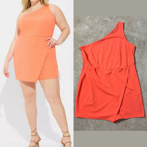 Torrid Crepe One Shoulder Wrap Skirt Romper Women’s Size 20 Orange